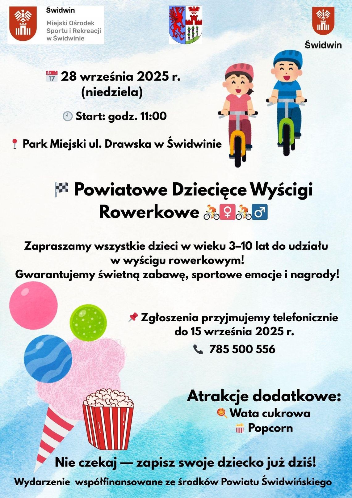 🚴‍♂️🚴‍♀️ Zapraszamy na Powiatowe Dziecięce Wyścigi Rowerkowe!